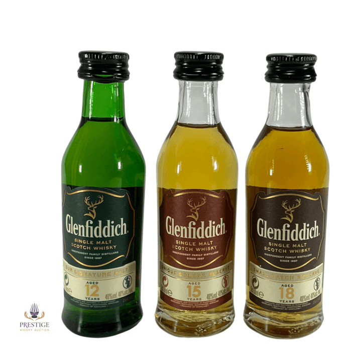 Glenfiddich Miniature Set: 12 Year Old Signature, 15 Year Old Solera Reserve, 18 Year Old Small Batch Glenfiddich Miniature Set: 12 Year Old Signature, 15 Year Old Solera Reserve, 18 Year Old Small Batch