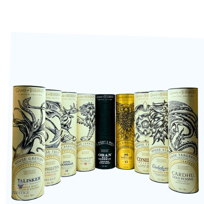 Game of Thrones Complete Set: Cardhu, Clynelish, Dalwhinnie, Lagavulin, Mortlach, Oban, Royal Lochnagar, Singleton, Talisker Game of Thrones Complete Set: Cardhu, Clynelish, Dalwhinnie, Lagavulin, Mortlach, Oban, Royal Lochnagar, Singleton, Talisker