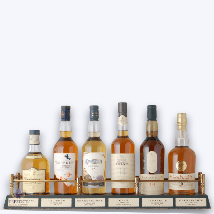 Whisky Display Plinth: Dalwhinnie 15, Talisker 10, Cragganmore 12, Oban 14, Lagavulin 16, Glenkinchie 10