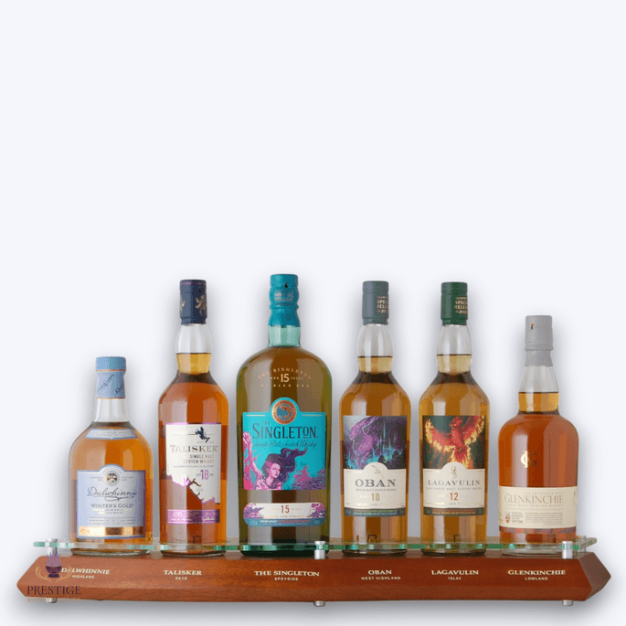 Whisky Display Plinth: Dalwhinnie Winter's Gold, Talisker 18, Singleton 15, Oban 10, Lagavulin 12 & Glenkinchie Edinburgh Tattoo