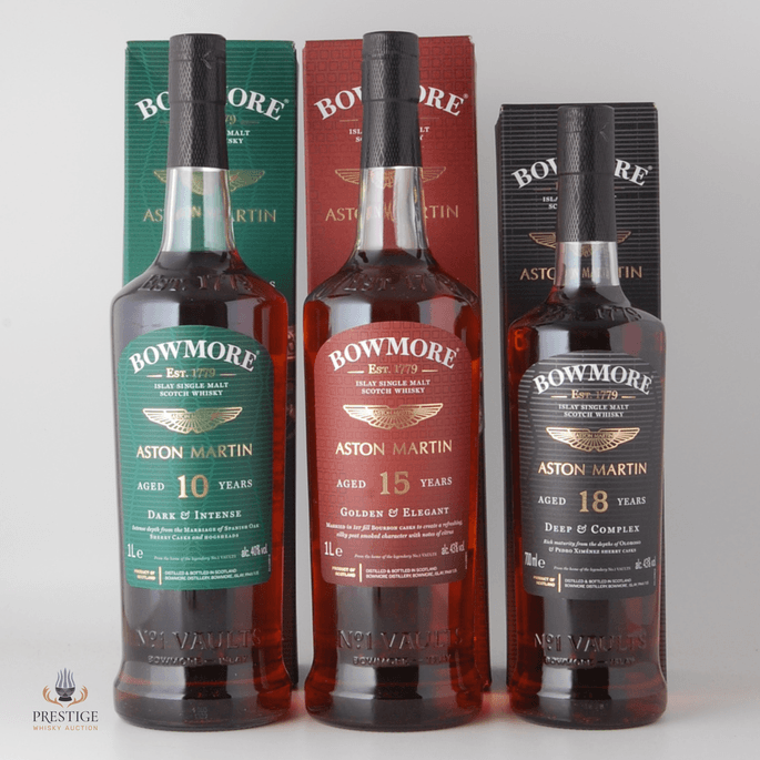 Bowmore Aston Martin Set: 10 Year Old #7, 15 Year Old #8 & 18 Year Old #9