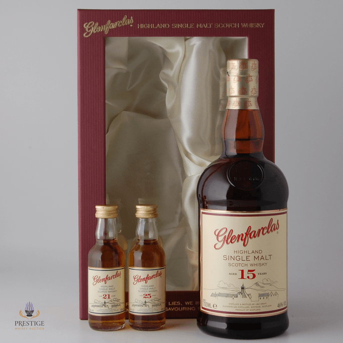 Glenfarclas 15 Year Old with 21 & 25 Year Old Miniatures